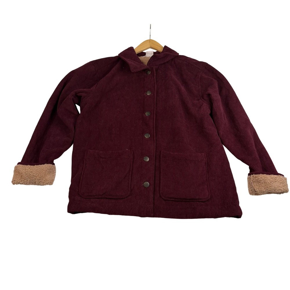 Boston Traders Burgundy Corduroy Sherpa Lined Button Front Jacket Womens Large